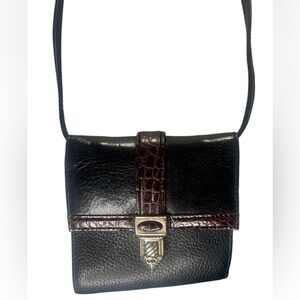 VINTAGE BRIGHTON crossbody wallet Black Brown Leather w/ detachable strap
